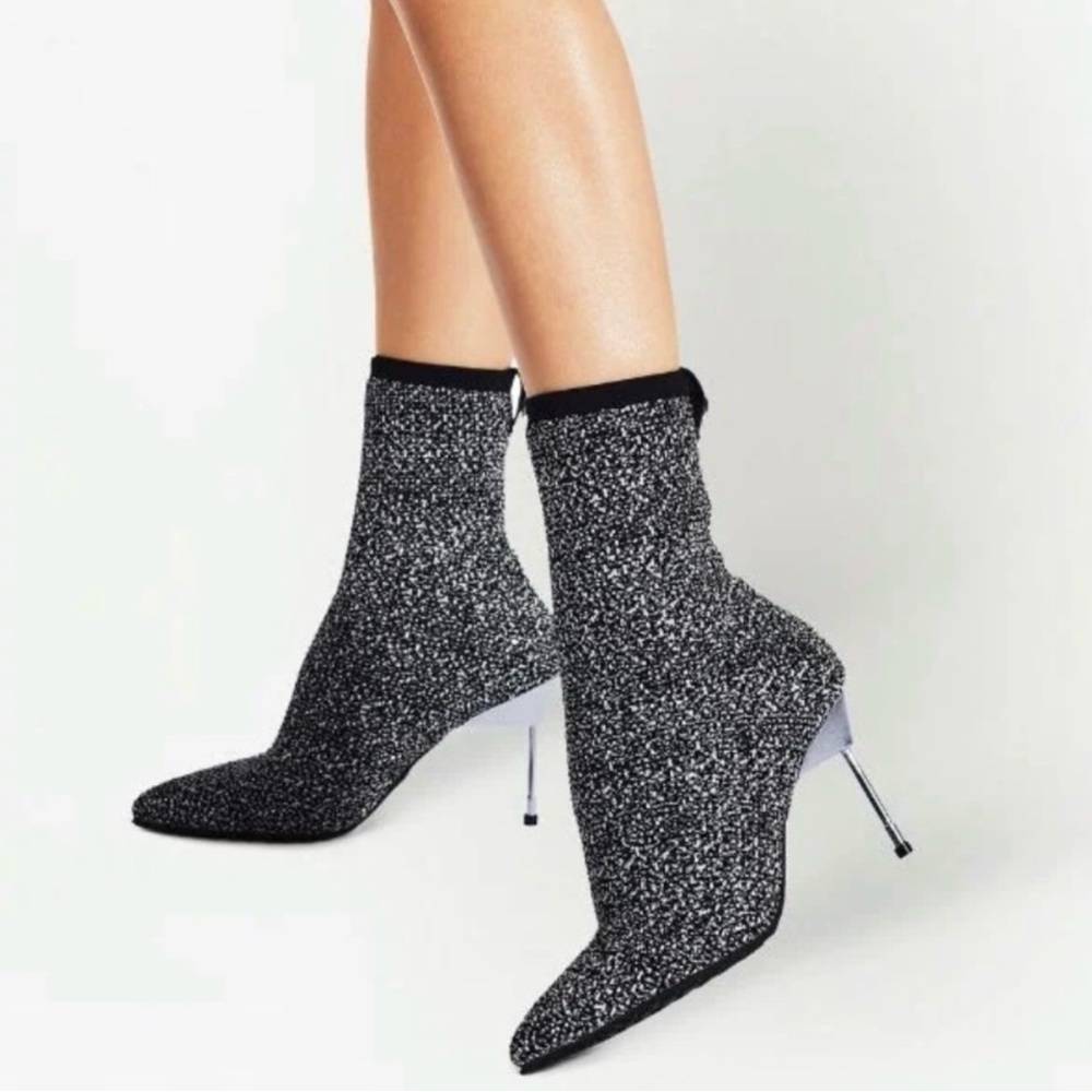 New without Box Kurt Geiger London Barbican Embellish Knit Heel Black and Silver